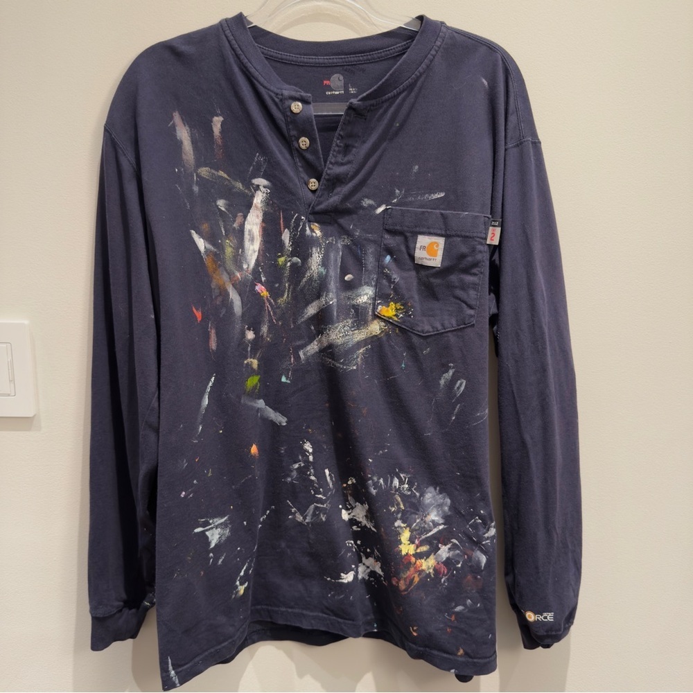 Carhartt Custom Navy Blue Paint Splatter Shirt Cat 2  2112 Size Large